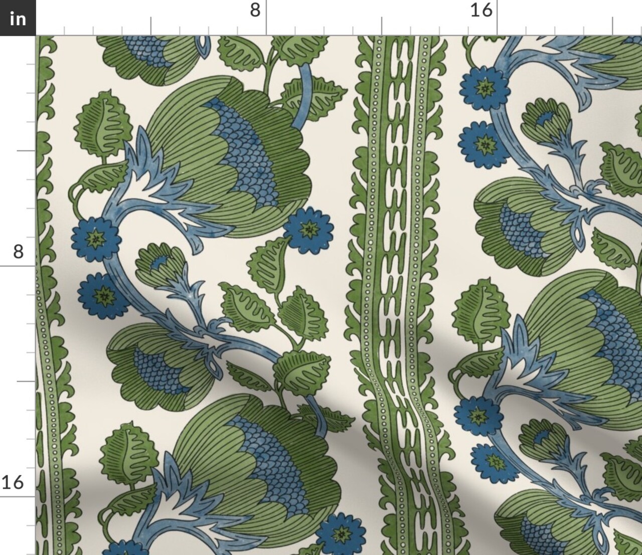 Floral Stripe Green and Blue Custom Printed Fabric by Spoonflower Various Fabrics by the Yard or Fat Quarter 16799459